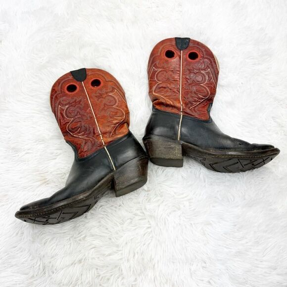 Ariat Square Toe Red & Black Embroidered Leather Western Cowboy Boots - Picture 7 of 14